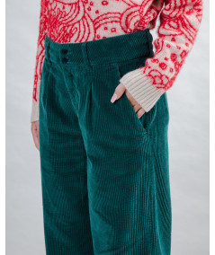 Brava - Corduroy pleated Pants Dark Green